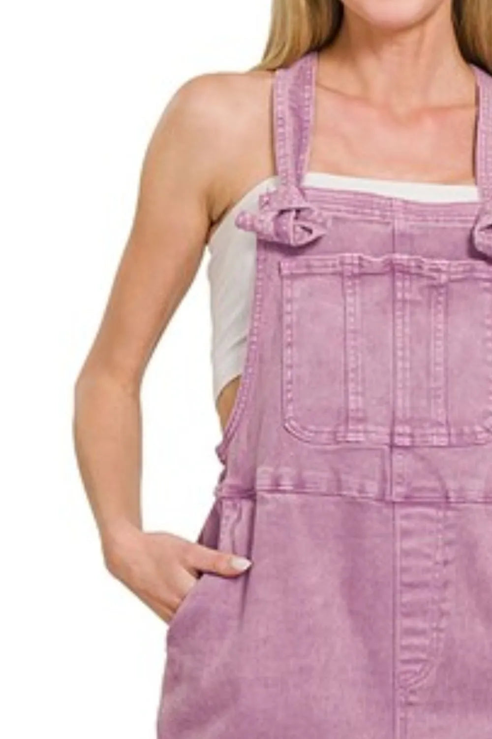 Zenana Washed Knot Strap Relaxed Fit Overalls Overalls