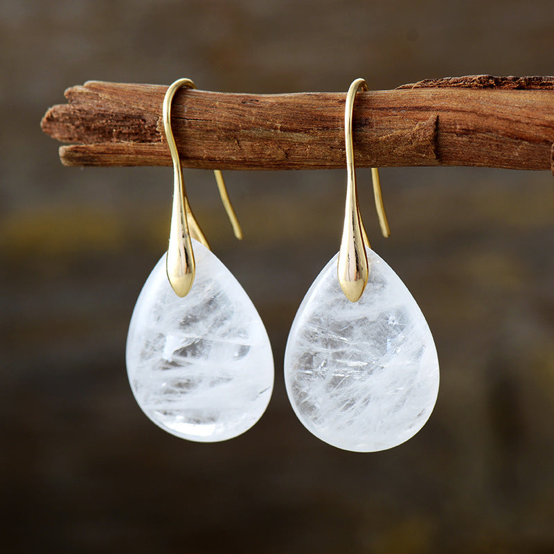 White One Size Crystal Dangle Earrings | Earrings Daverri Fashions
