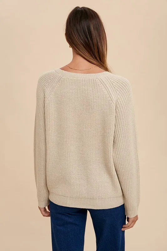 Annie Wear HELLO Embroidered Raglan Sleeve Sweater Sweaters