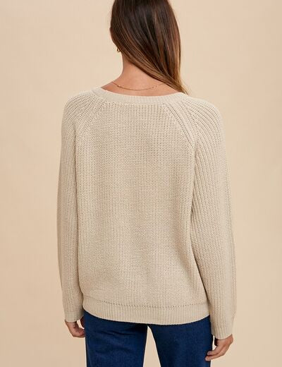 Annie Wear HELLO Embroidered Raglan Sleeve Sweater