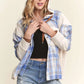 ADORA Button Down Plaid Hoodie Shacket BLUE IVORY Shackets