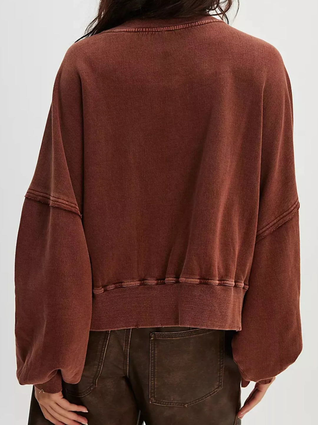 Printed Round Neck Dropped Shoulder Sweatshirt | Sweatshirts Daverri Fashions