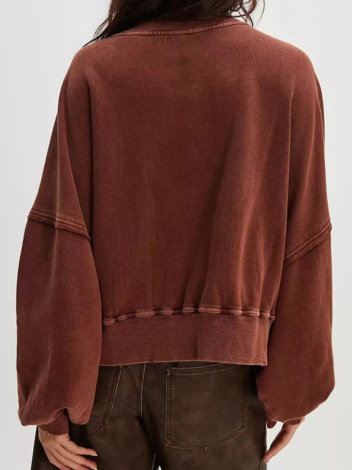 Printed Round Neck Dropped Shoulder Sweatshirt | Sweatshirts Daverri Fashions