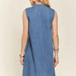 ADORA Notched Sleeveless Denim Dress with Pockets, medium blue wash