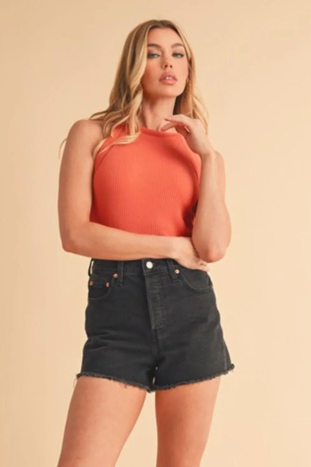 Aemi + Co Ribbed Round Neck Tank - DAVERRI FASHIONS