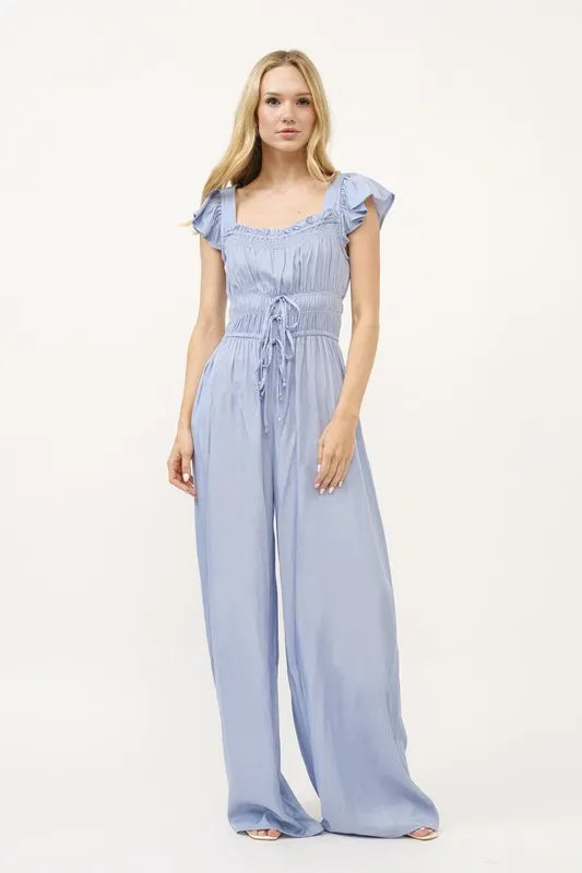 And The Why Ruched Multi Strings Jumpsuit BLUE Jumpsuits