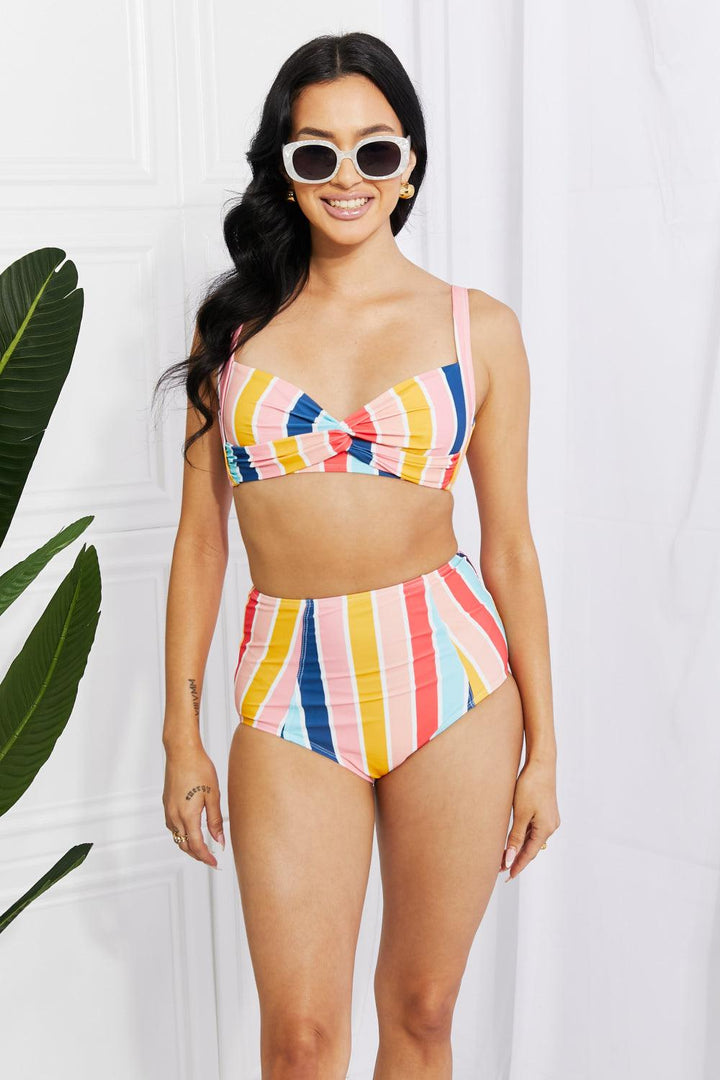 Marina West Swim Take A Dip Twist High-Rise Bikini in Stripe Stripe Swimwear