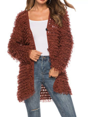Brown One Size Textured Knit Button Up Cardigan | Cardigans Daverri Fashions