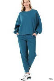 Zenana Sweatshirt and Sweatpants Set TEAL S Pants Sets