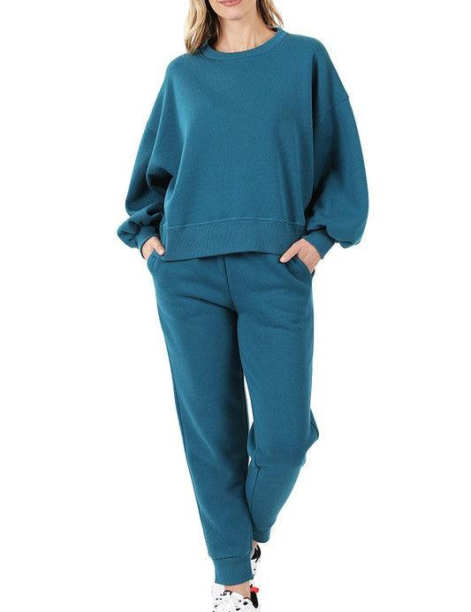 Zenana Sweatshirt and Sweatpants Set TEAL S Pants Sets