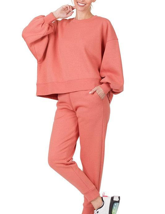 Zenana Sweatshirt and Sweatpants Set ASH ROSE Pants Sets