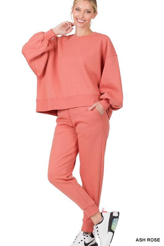 Zenana Sweatshirt and Sweatpants Set ASH ROSE Pants Sets