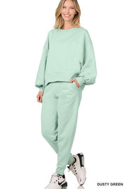 Zenana Sweatshirt and Sweatpants Set DUSTY GREEN Pants Sets