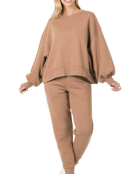 Zenana Sweatshirt and Sweatpants Set COCOA Pants Sets