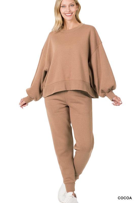 Zenana Sweatshirt and Sweatpants Set COCOA Pants Sets