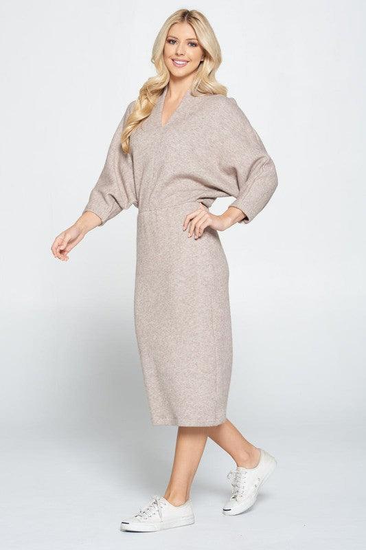Sweater Knit Dolman Sleeve Midi Dress - DAVERRI FASHIONS