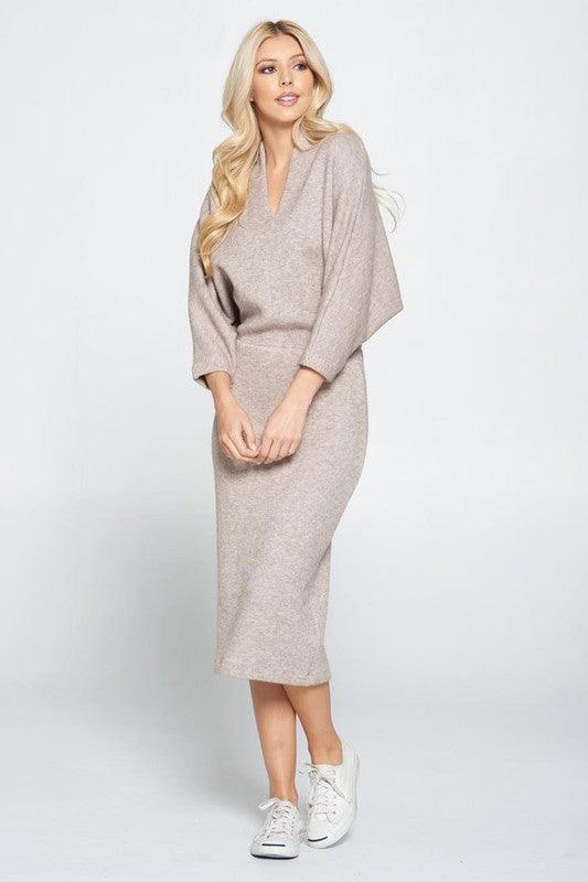 Sweater Knit Dolman Sleeve Midi Dress - DAVERRI FASHIONS