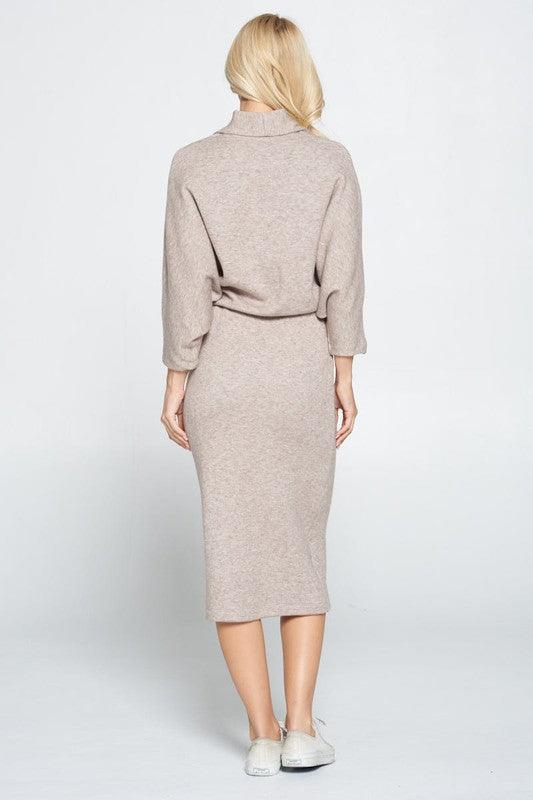 Sweater Knit Dolman Sleeve Midi Dress - DAVERRI FASHIONS