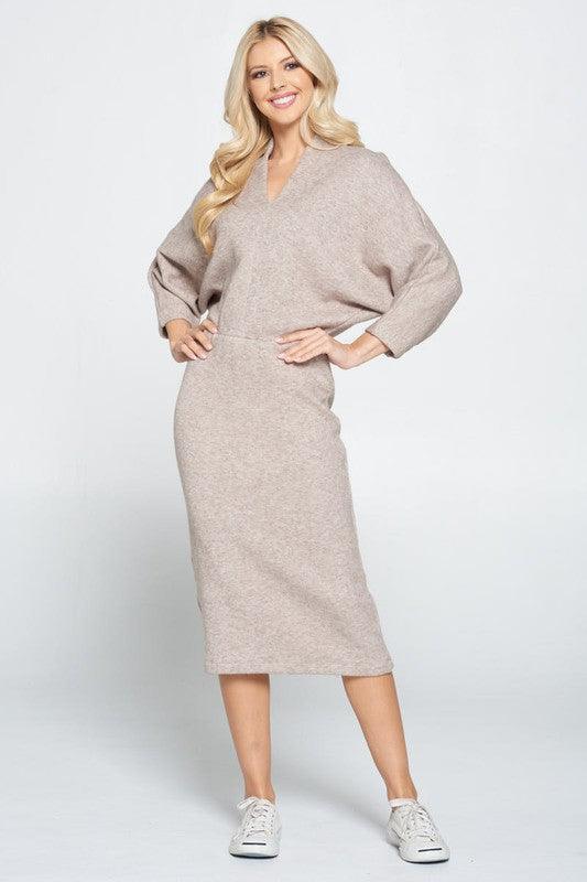 Sweater Knit Dolman Sleeve Midi Dress - DAVERRI FASHIONS