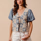 SO ME Crochet Lace Tie Front V Neck Blouse Top