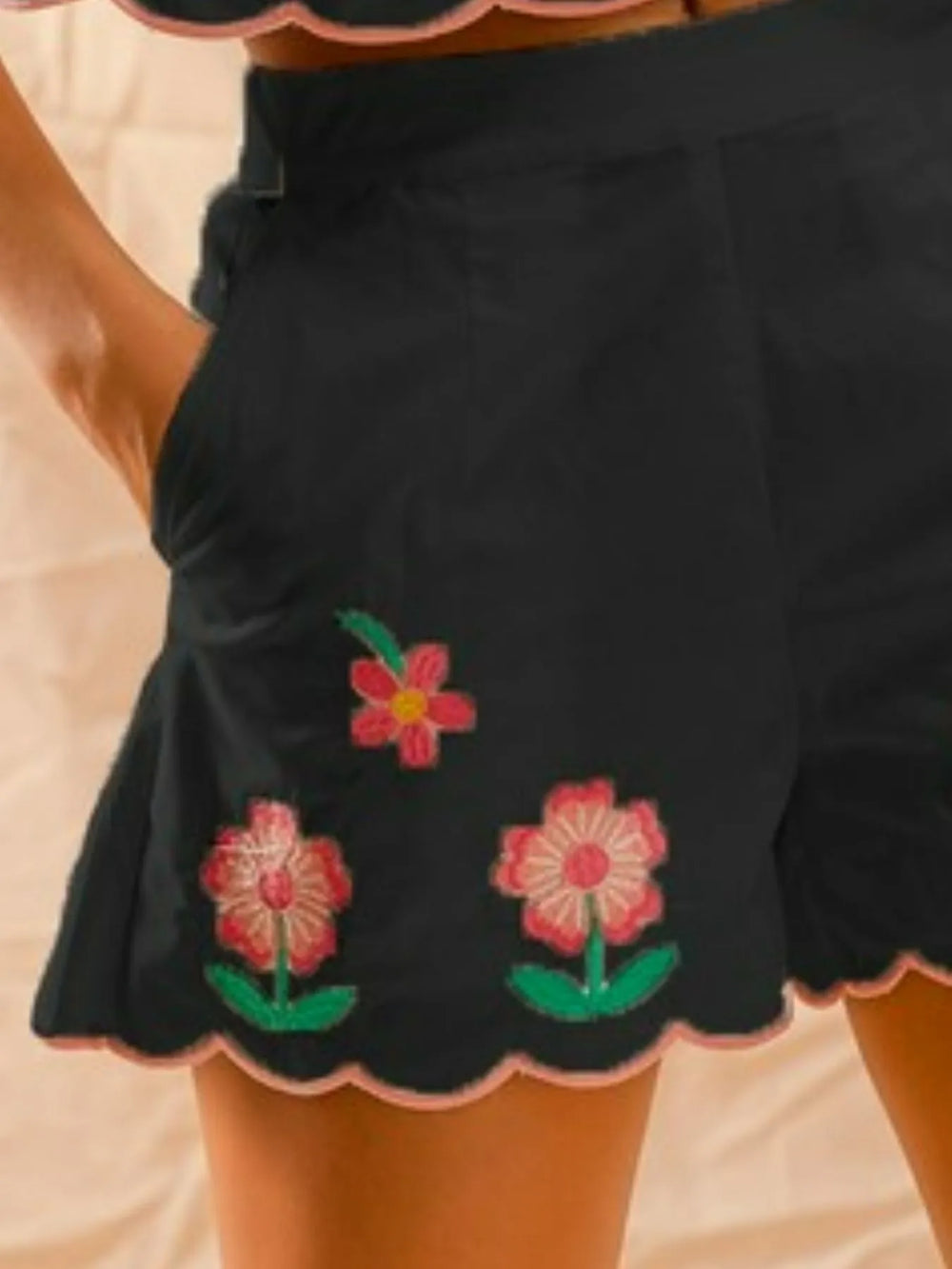 SO ME Flower Embroidered Tank Top and Shorts Set Short Sets