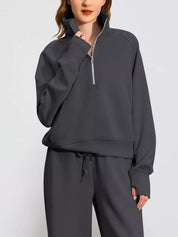 Full Size Half-Zip Sweatshirt and Wide-Leg Pants Set Plus Size | Outfit Sets Daverri Fashions