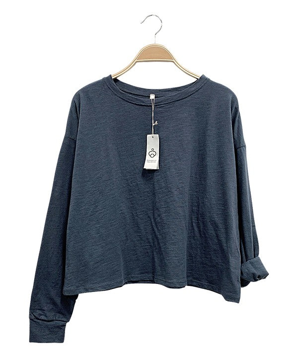 Long Sleeve Oversized Cotton Tee Tops