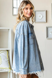 First Love Smile Face Button Down Raw Hem Denim Jacket | Denim Jackets Daverri Fashions