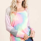 BiBi Tie Dye Terry Top with Color Block Pointelle Knit - DAVERRI FASHIONS