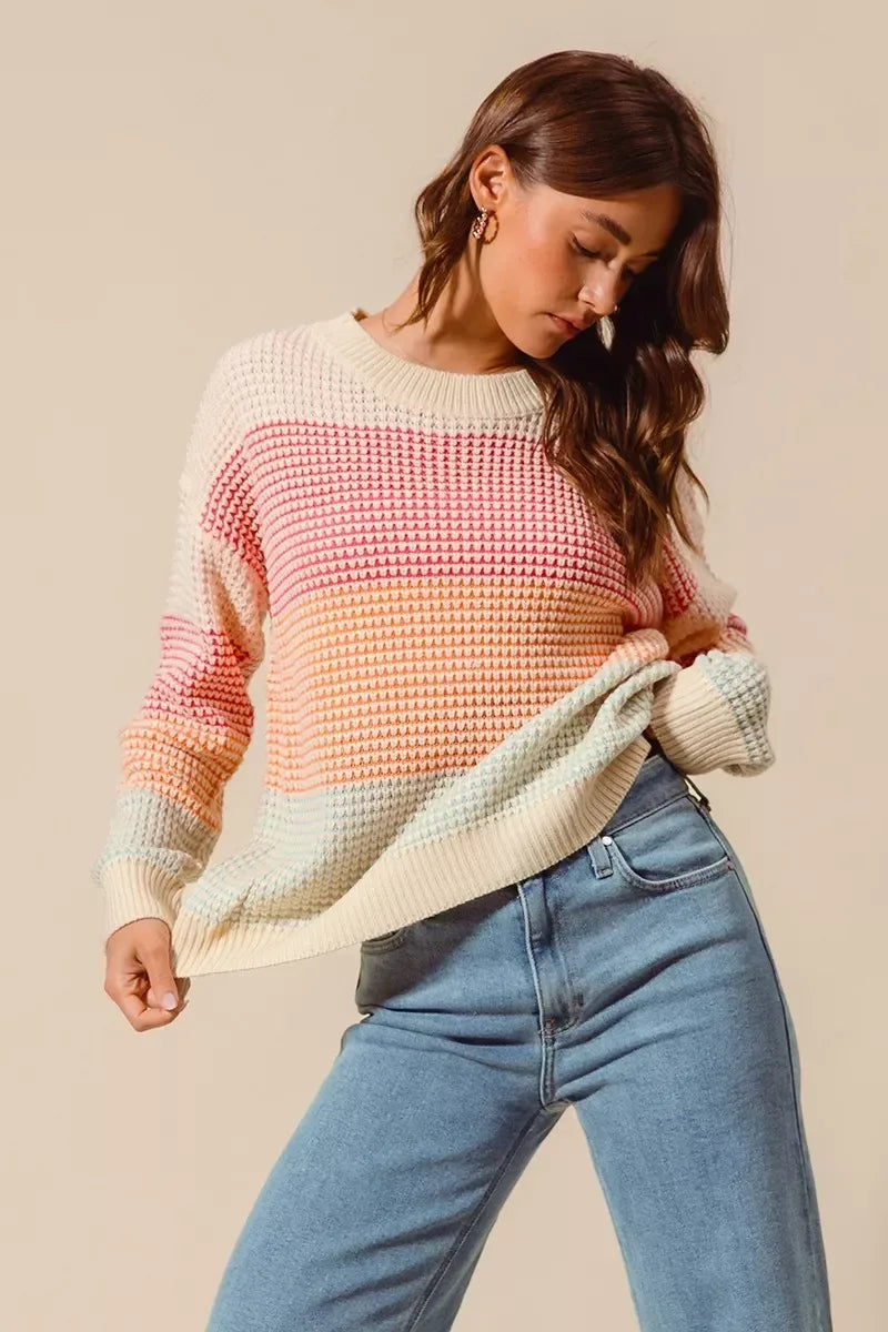 SO ME Multi Color Block Long Sleeve Sweater - DAVERRI FASHIONS