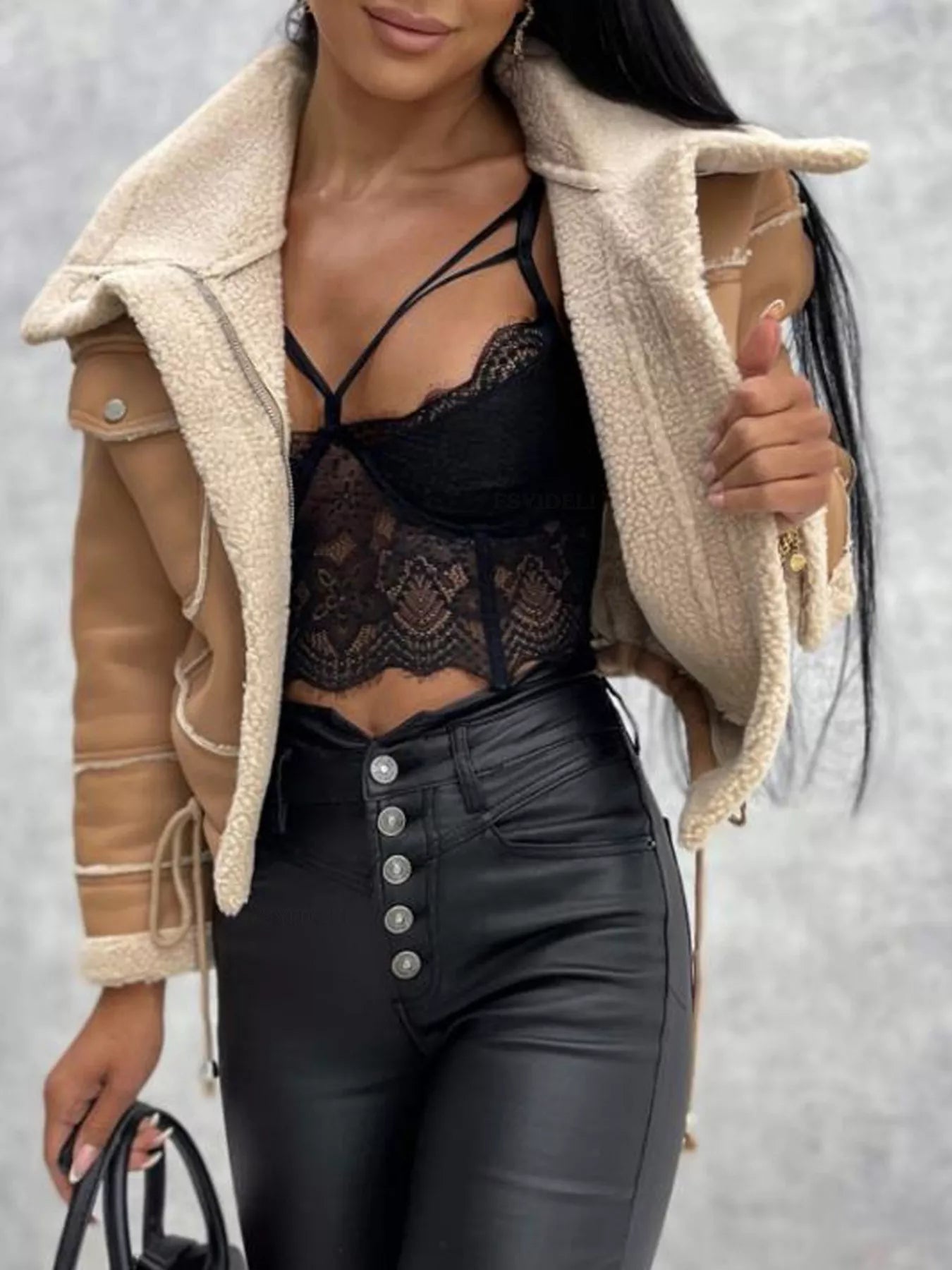 Sherpa Trim Cropped Jacket | Outerwear Daverri Fashions