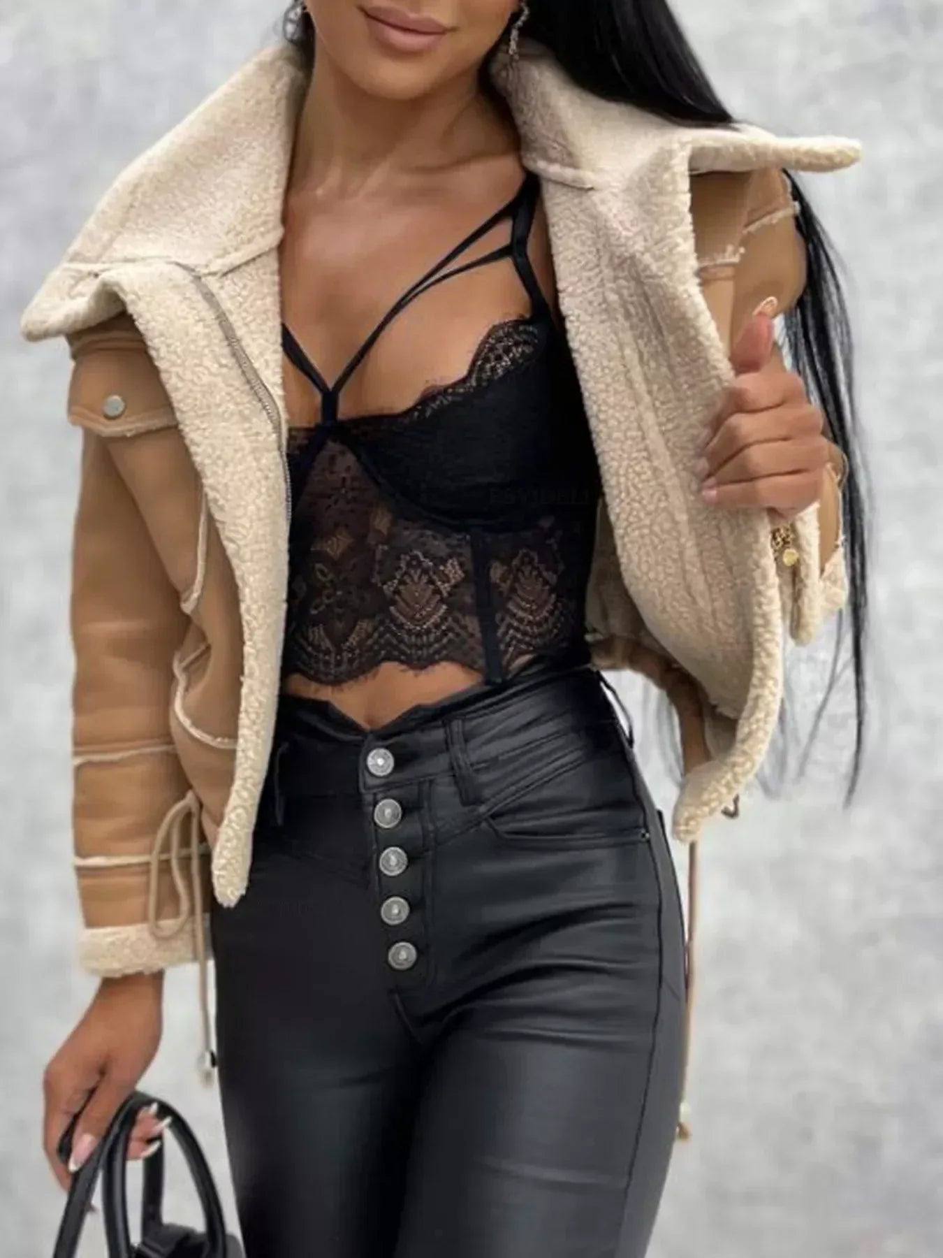 Sherpa Trim Cropped Jacket - DAVERRI FASHIONS