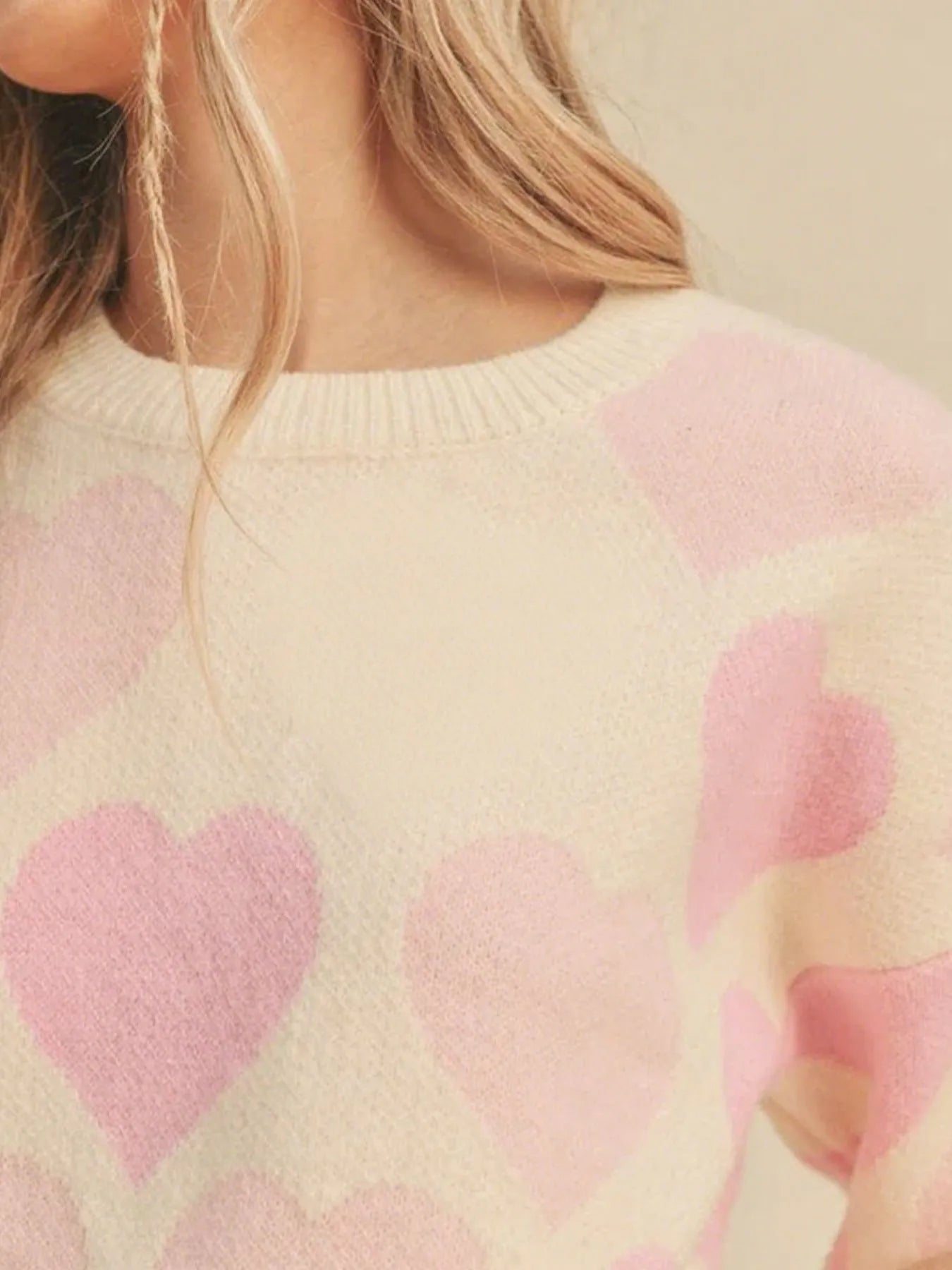 Heart Ribbed Hem Long Sleeve Sweater | Sweaters Daverri Fashions