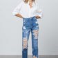High Rise Destroyed Straight Jeans Jeans