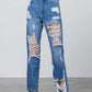 High Rise Destroyed Straight Jeans MEDIUM Jeans