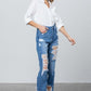 High Rise Destroyed Straight Jeans Jeans