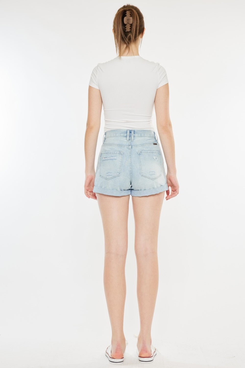 Kancan High Rise Repaired Mom Denim Shorts Denim Shorts