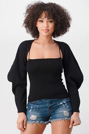 Knit Tank Bolero Top Set BLACK Tops