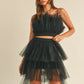 MABLE Tulle Tube Ruffle Crop Top and High Low Maxi Skirt Set Skirt Sets