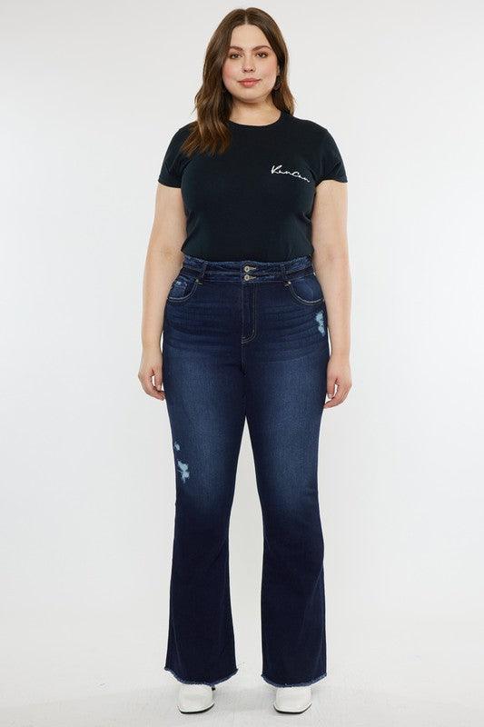 Plus High Rise Double Fray Hem Flare Jeans Jeans