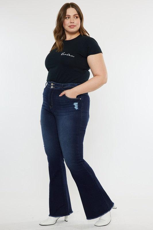 Plus High Rise Double Fray Hem Flare Jeans Jeans