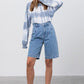 MEDIUM BLUE WASH DENIM MOM SHORTS MEDIUM