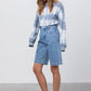 MEDIUM BLUE WASH DENIM MOM SHORTS
