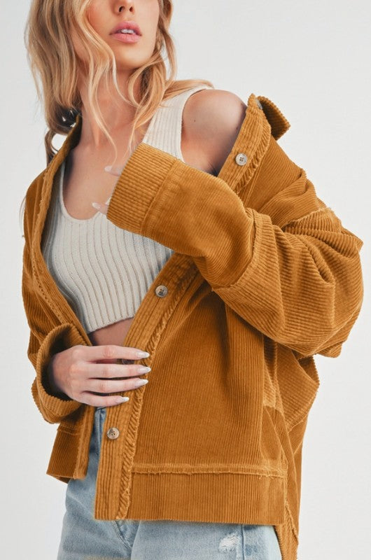 Aemi + Co Side Slit Exposed Seam Button Up Corduroy Jacket Jackets