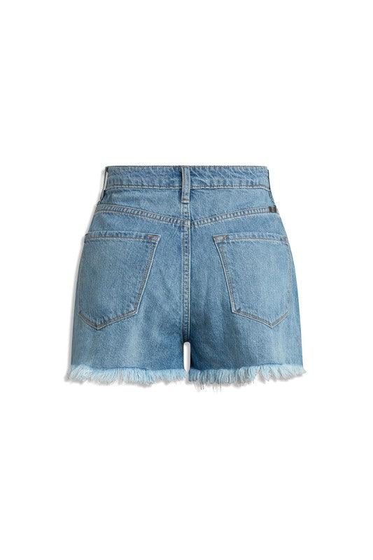 Kancan High Rise Frayed Hem Mom Denim Shorts Shorts