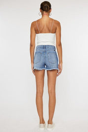 Kancan High Rise Frayed Hem Mom Denim Shorts Shorts