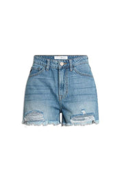 Kancan High Rise Frayed Hem Mom Denim Shorts Shorts