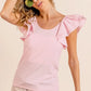 BiBi Wide Layered Ruffle Sleeve Scoop Neck Ribbed Top Tops