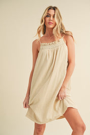 Aemi + Co Embroidered Trim Gauze Square Neck Mini Cami Dress Oatmeal Cami Dresses