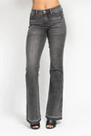 Judy Blue Full Size Mid Rise Tummy Control Washed Gray Release Hem Flare Jeans Plus Size - DAVERRI FASHIONS